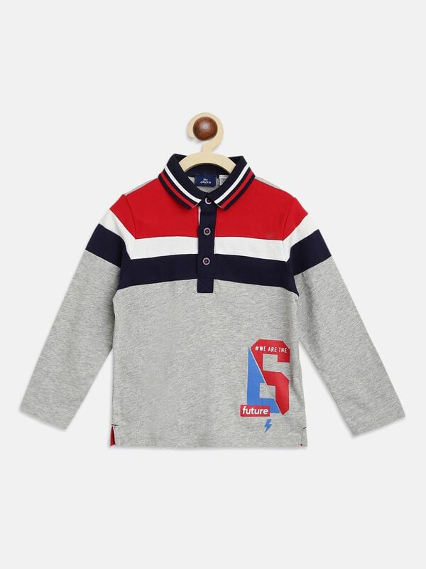 Grey Polo T-Shirt With Striped Pattern image number 0